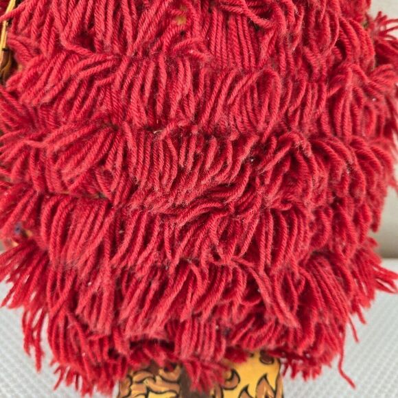 Vintage Handmade Thai Red Yarn Owl Plush With Decorative Yellow Feet - Picture 4 of 9